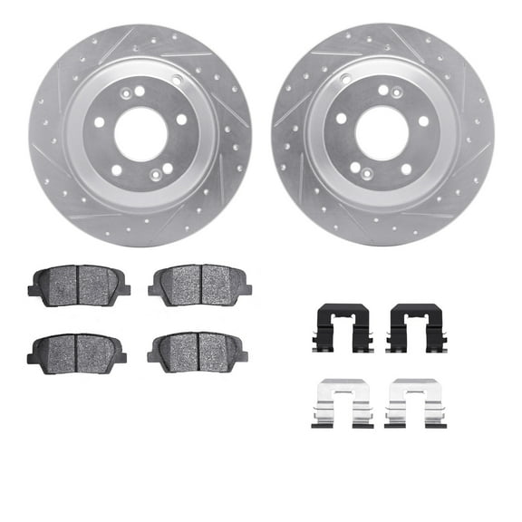 Dynamic Friction Company Rear Brake Rotors-Drilled and Slotted-Silver with 5000 Advanced Brake Pads includes Hardware 7512-03065