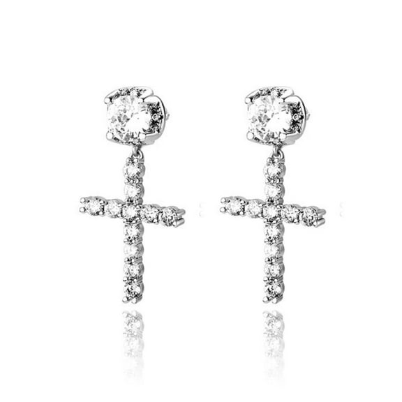 Cross Dangle Drop Earrings for Women Men European and American Hip Hop Big Zircon Studs Earrings Jewelry Gifts