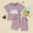 thumbnail image 2 of Bagilaanoe 2pcs Toddler Baby Girl Shorts Set Short Sleeve Letter Print T Shirt Tops + Shorts 6M 12M 18M 24M 3T Kids Casual Summer Clothes, 2 of 8