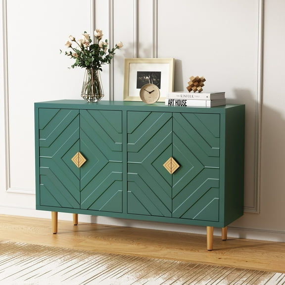 HLR Green 48" Modern Accent Sideboard Buffet Cabinet with 4 Doors Storage & Shelves for Kitchen
