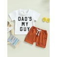 thumbnail image 2 of Genuiskids Toddler Boys Summer Outfit Sets Short Sleeve Letter Print Tops + Solid Color Shorts, 2 of 9