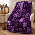 thumbnail image 3 of Halloween Throw Blanket with Purple Plaid Patchwork Design, Soft Fleece Throw Blanket for Couch and Fall Home Decor, Cozy Halloween Decor Gift 1 Pack, 3 of 5