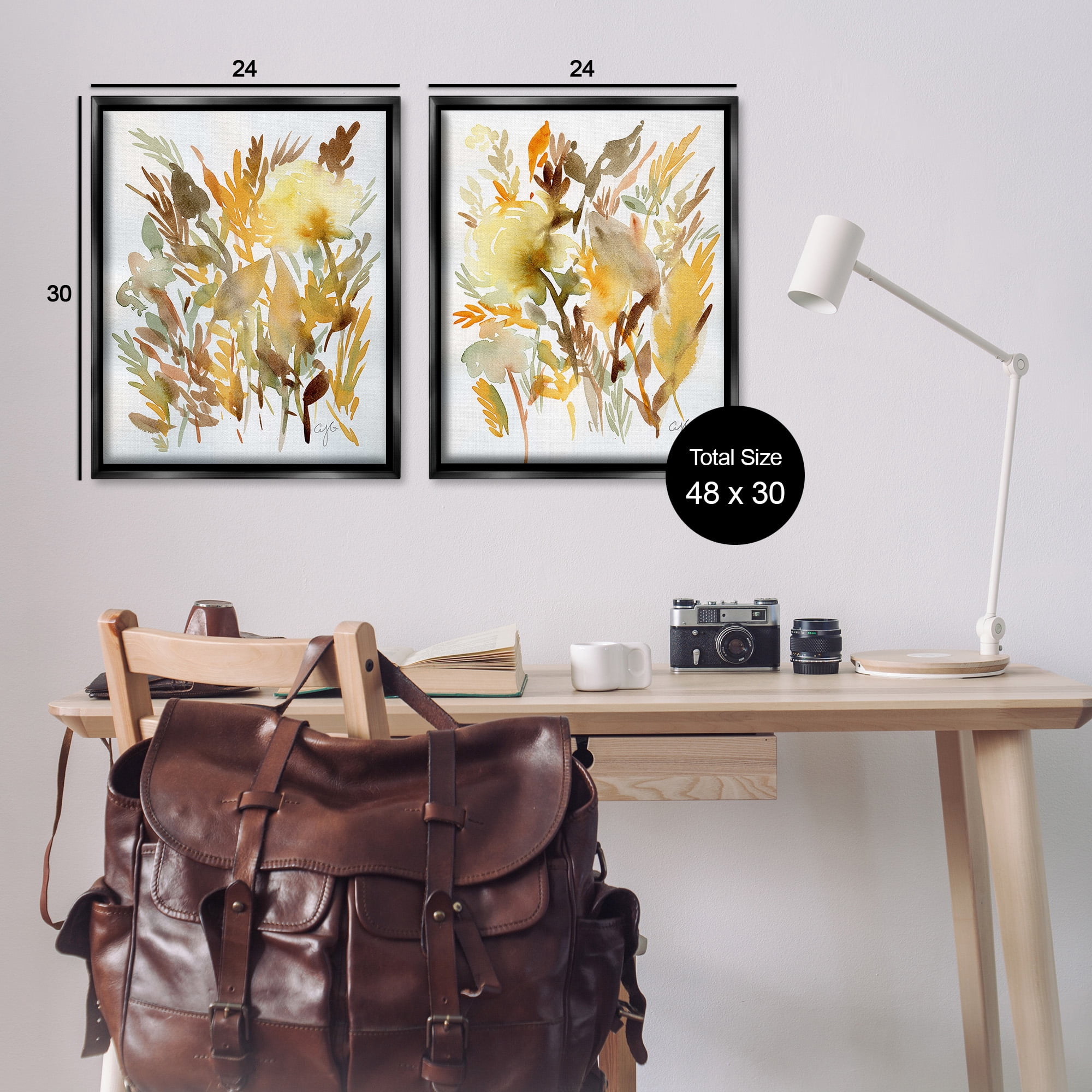 Stupell Industries Country Wheat Abstraction Botanical & Floral Painting Black Floater Framed Canvas Art Print Wall Art, 25 x 31, Set of 2