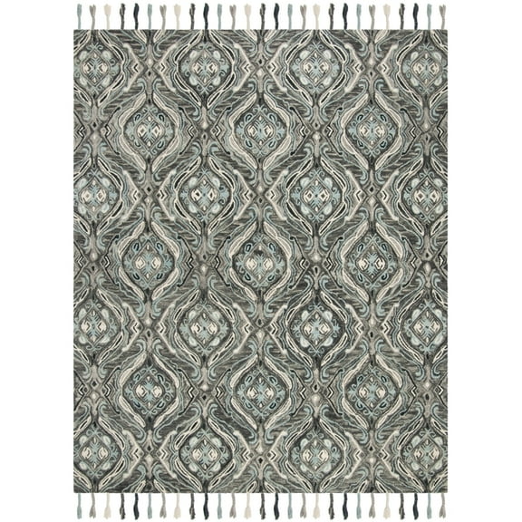 SAFAVIEH Suzani Davin Geometric Swirls Wool Area Rug, Grey/Light Blue, 8' x 10'