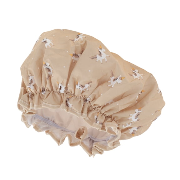 Unique Bargains 1 Pc Reusable Horse Pattern Shower Cap for Shower Khaki Polyester Cotton PEVA