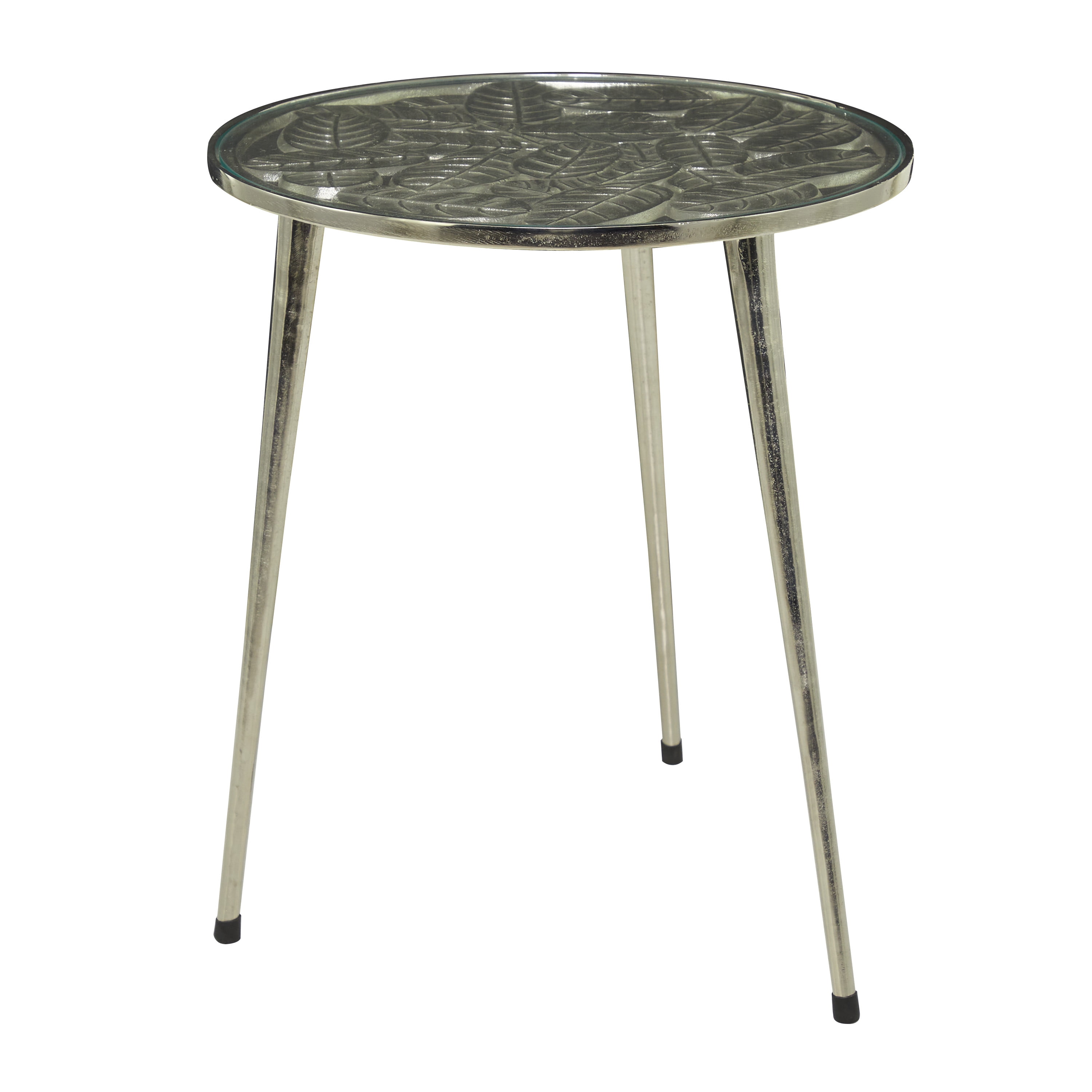 DecMode 20" x 22" Silver Aluminum Accent Table with Clear Glass Top, 1-Piece