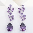 thumbnail image 3 of Amethyst Purple CZ Big Long Drop Flower Leaf Love Heart Earrings for Brides Gift, 3 of 8