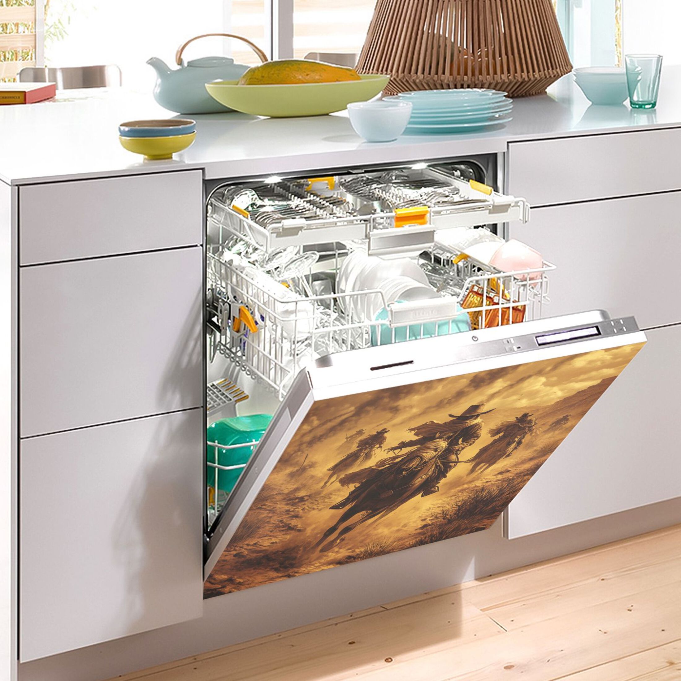 Dishwasher Magnetic Sticker 23x26 Inch Refrigerator Magnetic Sticker Washing Machine Magnetic Sticker Kitchen Panel Magnetic Sticker Home Decor Riding Cowboys