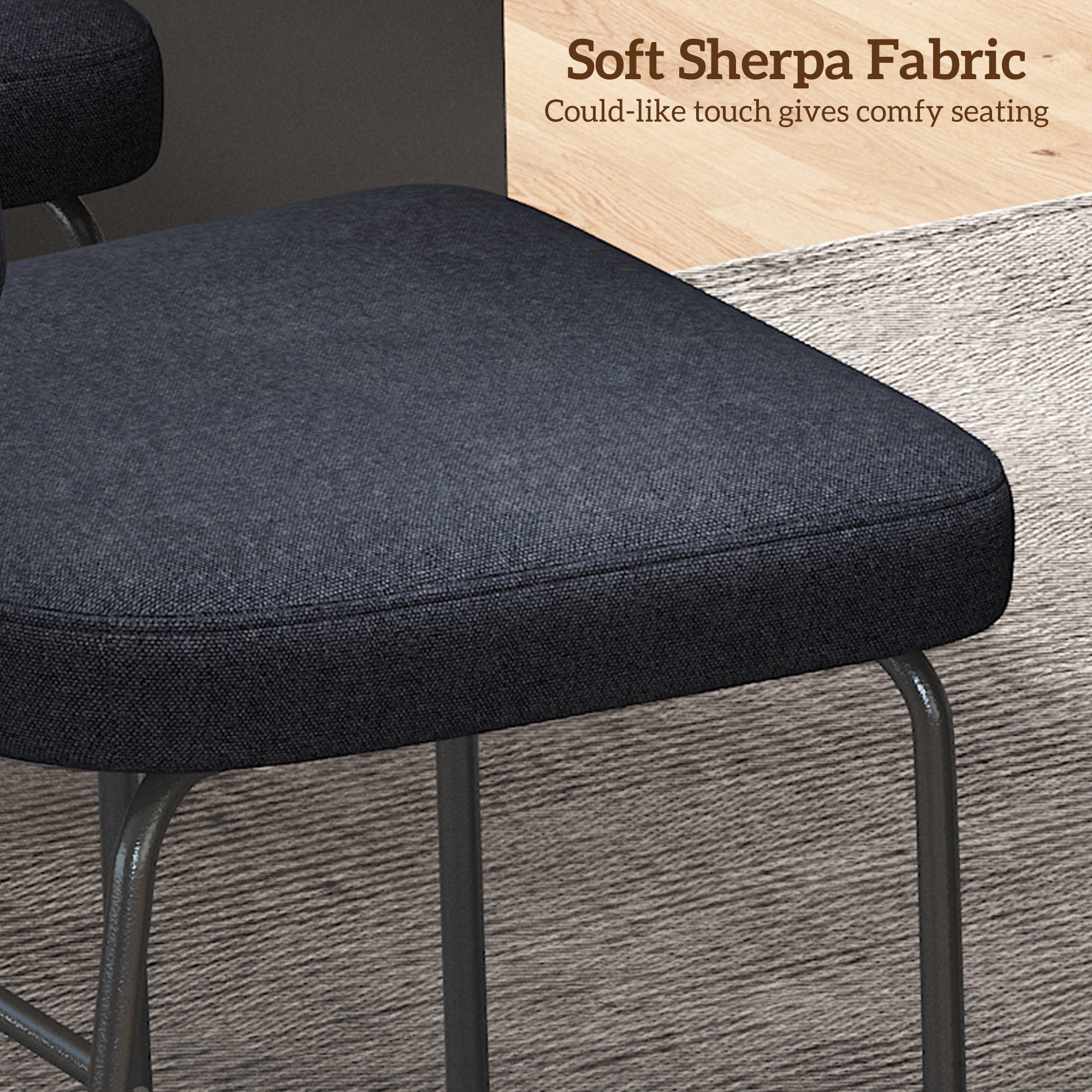 HomeZeer Counter Height Bar Stool Chairs Set of 4, 26" Kitchen Island Barstools with Back and Footrest, Square Line Fabric Upholstered Bar Chair ,Black