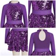 thumbnail image 6 of IBTOM CASTLE Girls Sparkle Sequins Dance Outfit Kids Latin Hip Hop Jazz Dancewear Mesh Long Sleeve Glitter Dress with Shorts Set 6-7 Years Purple, 6 of 7