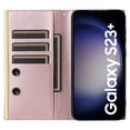 thumbnail image 3 of Desugned For Samsung Galaxy S23 Wallet Phone Case,With Suction Cup Fastener,Flip Folding Kickstand,With Card Slots,Wrist Strap&Shoulder Strap,Shockproof PU Leather Phone Case,Rosegold, 3 of 9