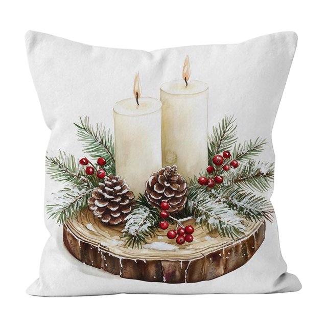 Mom's Best Funda de almohada navideña de arpillera natural para sofá, sala de estar, decoración navideña, árbol de Navidad, piñas, bolas, camión, decoración familiar de Año Nuevo.