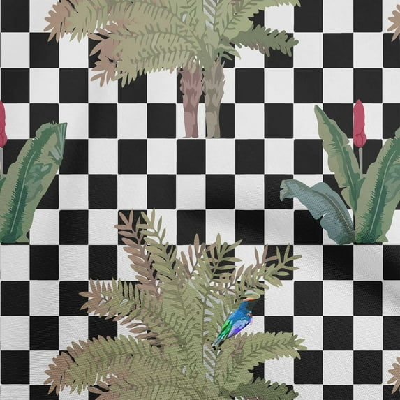 oneOone Rayon Black Fabric Tropical Geometrical Checkered Pattern Sewing Craft Projects Fabric Prints By Yard 56 Inch Wide