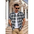 thumbnail image 7 of COOFANDY Mens Short Sleeve Shirt Plaid Button Down Vintage Shirt Gingham Untucked Shirts, 7 of 7