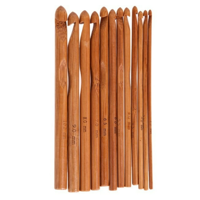 Juego de agujas de tejer de tamaño reconocible, mango ergonómico de bambú redondo carbonizado, ganchos de ganchillo, 12 Uds.