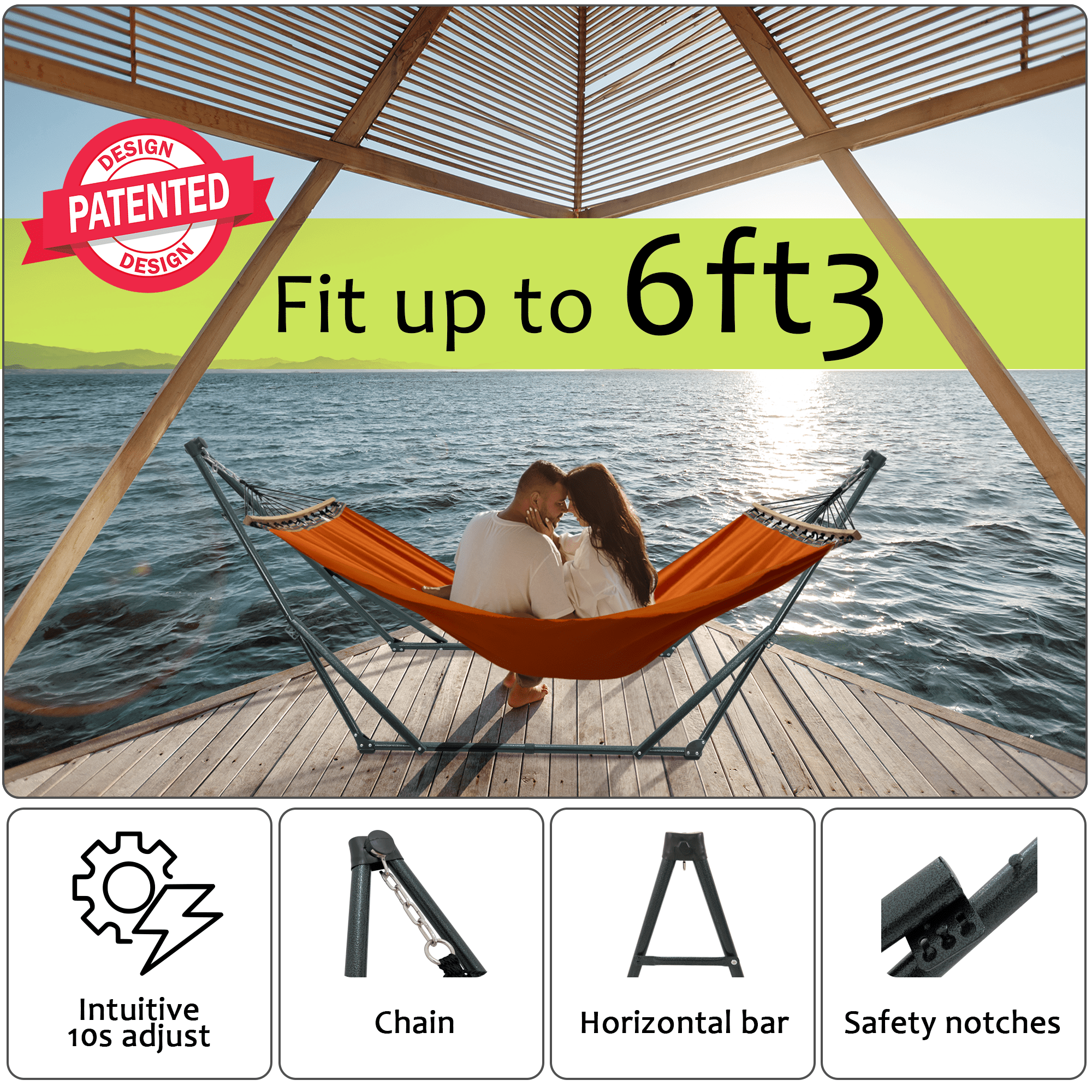 Tranquillo Sturdy Steel Hammock Stand with Premium Cotton Canvas Hammock, Orange