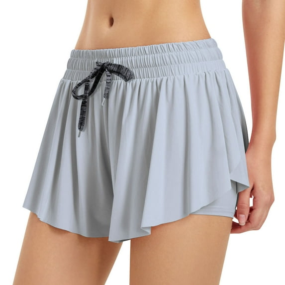 WLJ Women Solid Color Elastic Drawstring Waist Pleated Two-in-One Shorts