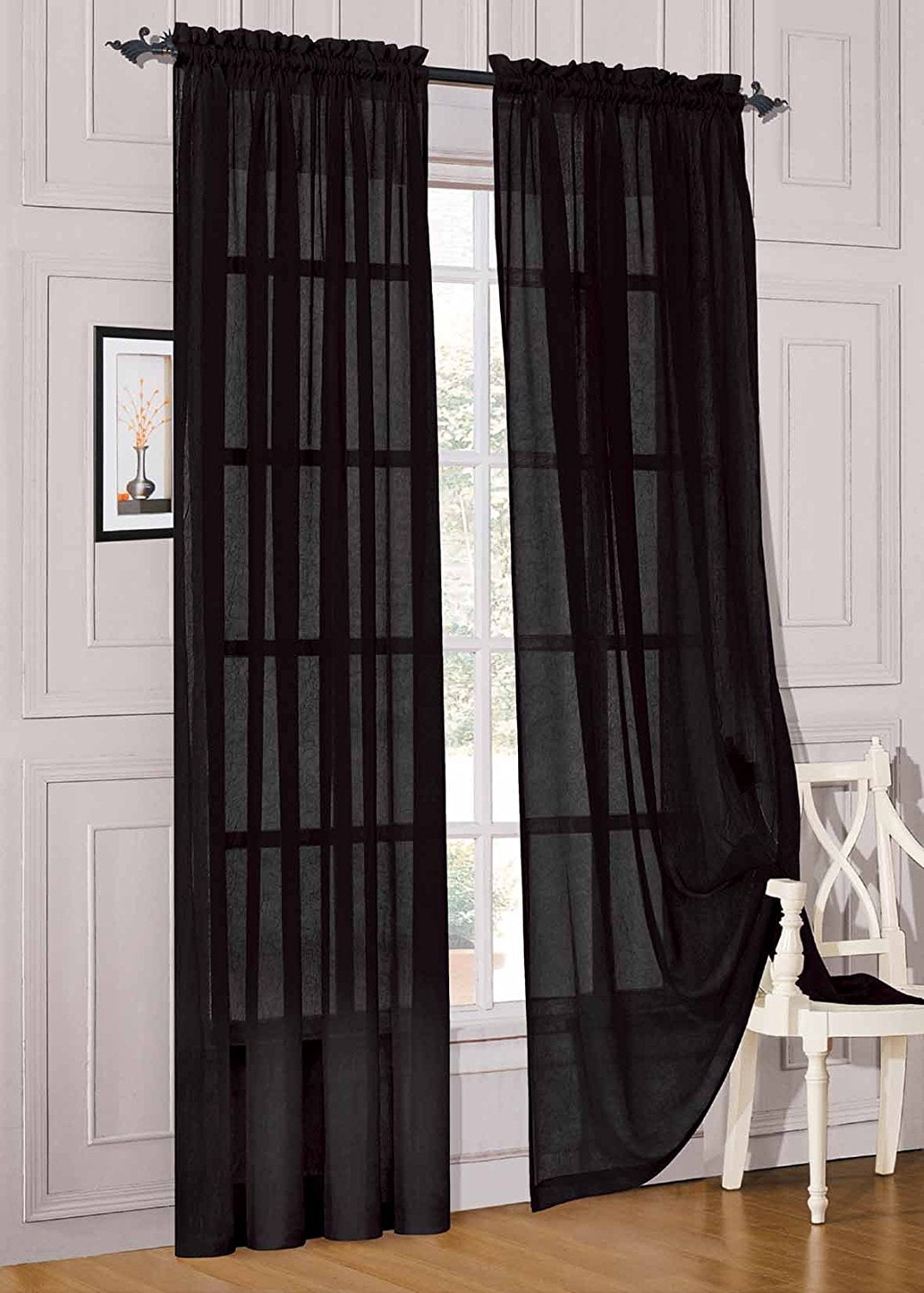 Elegance Panels Sheer Window Curtains Drapes Set 84" Long Rod Pocket Solid 2 