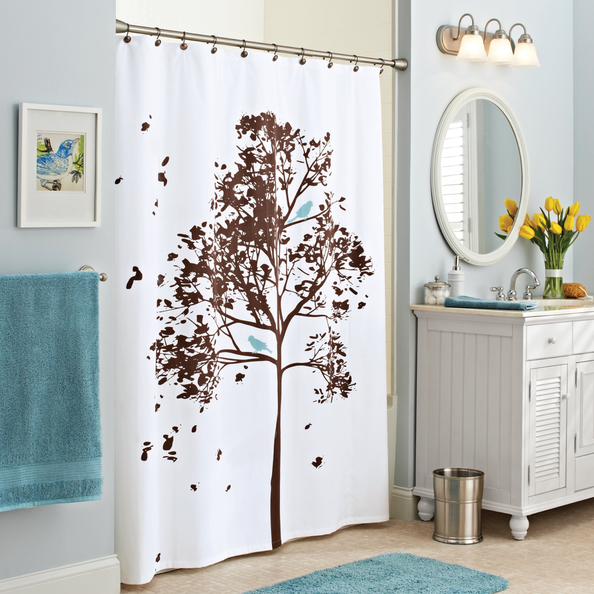 Black Tree Scenery Bathroom Fabric Shower Curtain w/ 12 Hooks Home Decor Gift 