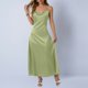 thumbnail image 5 of Maxi Vestido Formal para las Mujeres Satín Cuello de Vaca Correa de Espagueti Color Sólido Elegante Vestido Ajustado, Vestido de Noche de Poliéster Suave, 5 of 7