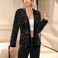 thumbnail image 2 of Women's Long Sleeve Open Front Sequin Jacket with Satin Trim - X Large, Black, 2 of 6