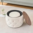 thumbnail image 6 of Barara King Round Storage Ottoman with Wood Tray Top, 4-in-1 Nesting Velvet Footstool and Coffee Table, Beige (22.75x22.75x15 Inch), 6 of 8
