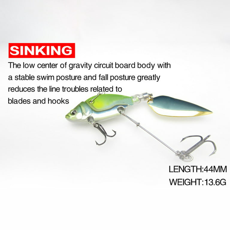 Lomubue 13.6g/44mm Fake Lure Spin Sequin Tough Metal Treble Hook VIB Bait  Fishing Tackle