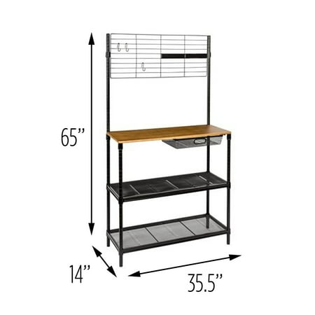 Honey Can Do 65-Inch Bakers Rack with Cutting Board and Hanging Storage, Black