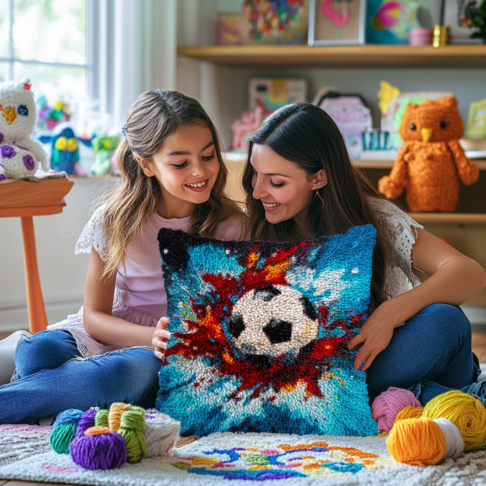 Graffiti Soccer Ball DIY Latch Hook Pillow Kits for Adults Printed Pillowcase Crochet Yarns Hooking Handmade Pillow Cover Cushion for Home Sofa Decoration 17x17inch(1)