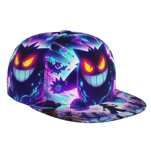 Gengar Baseball Cap For Men, Women & Kids, Classic Flat Brim Hat Hip Hop Trucker Hat Adjustable Snapback Hat
