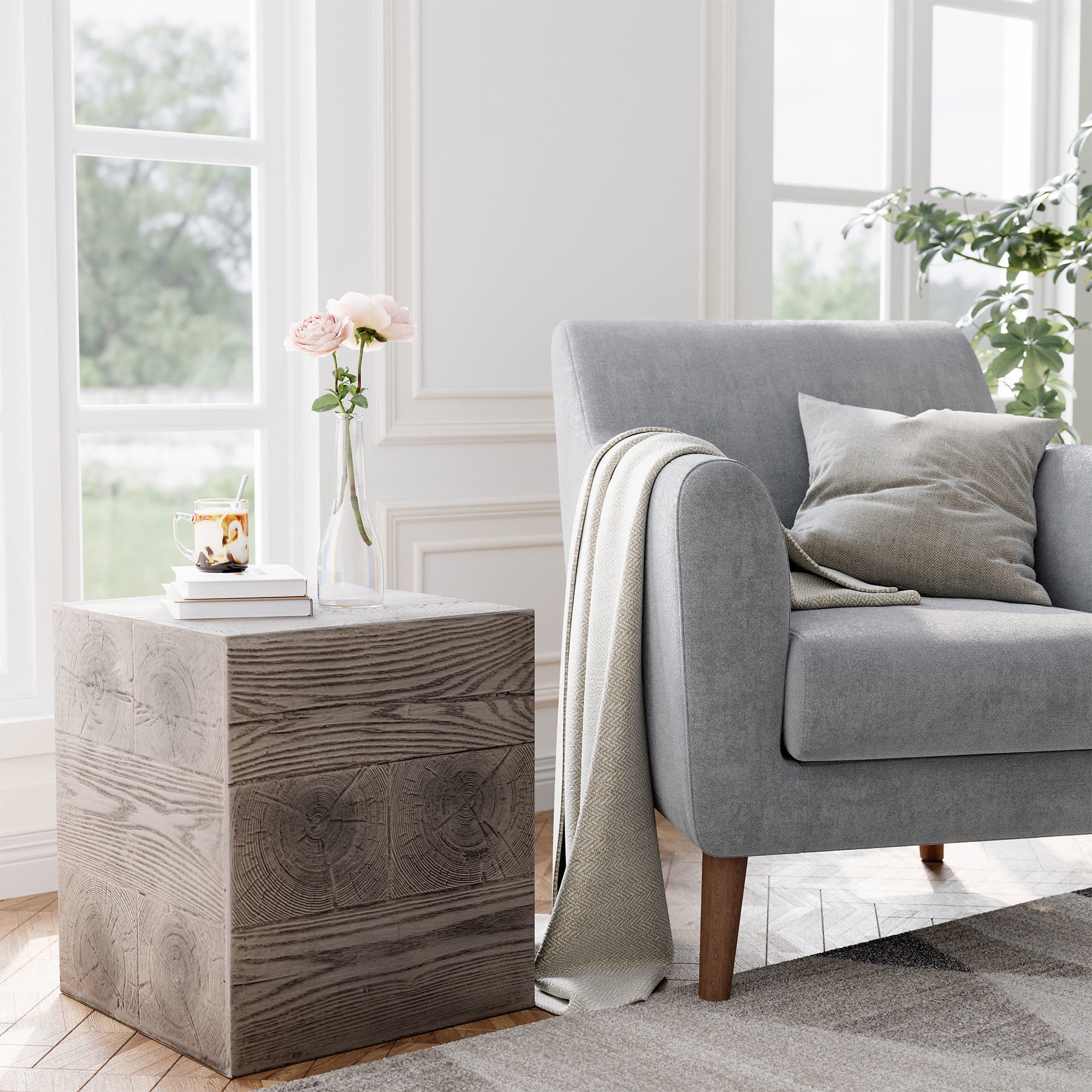 VENTOPYR Square Concrete Outdoor Side Table,Morden Accent End Table