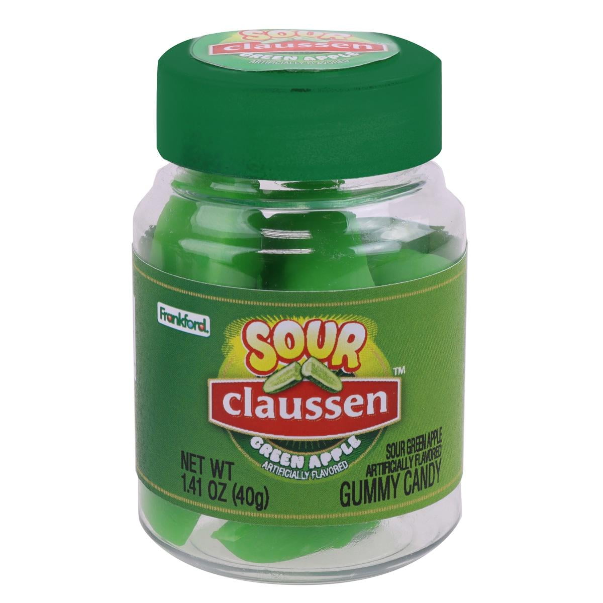 (4 pack) Frankford Claussen Sour Apple Flavored Mini Pickle Gummy Candy Jar, 1.41 Ounces