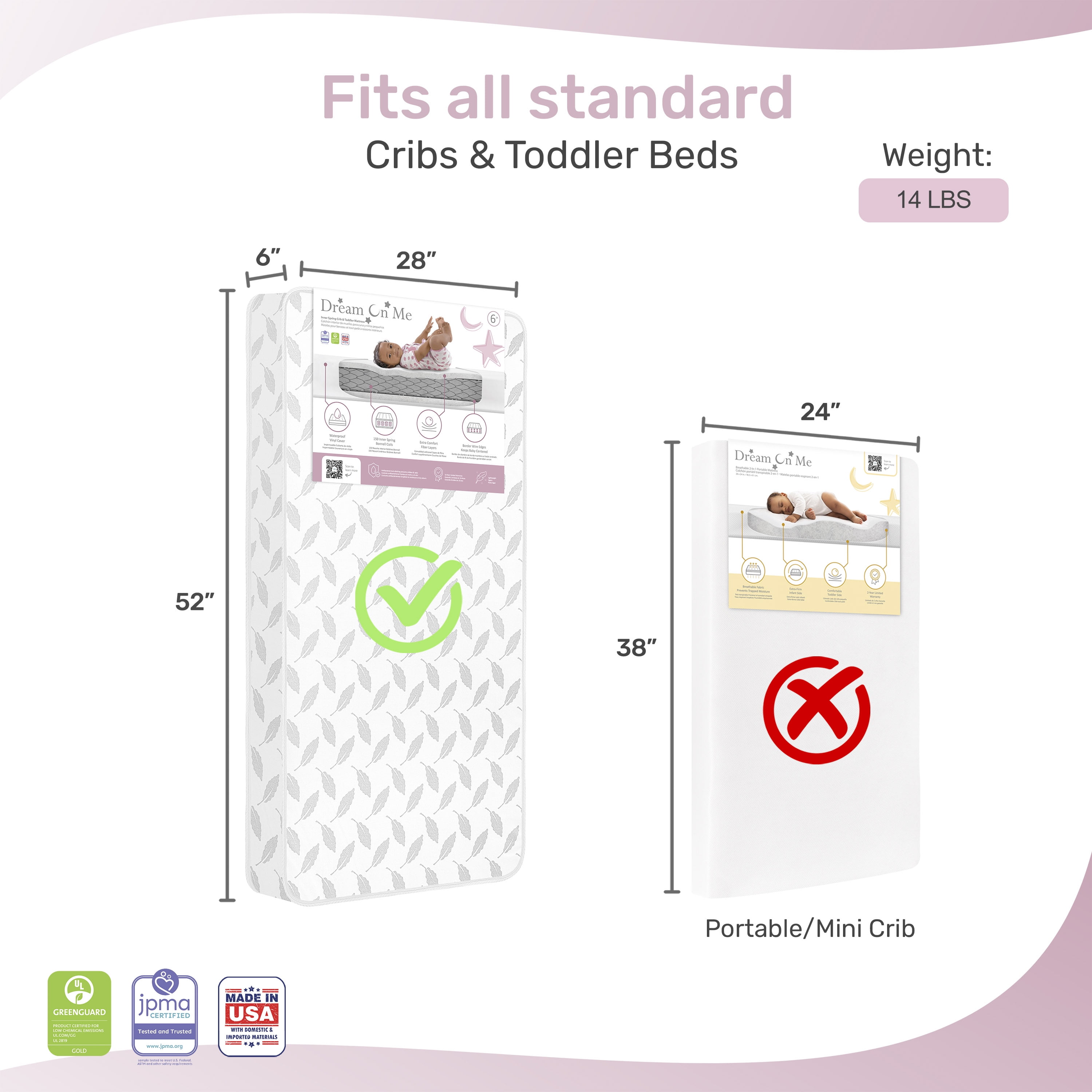 Dream on Me Flora 132 Premium Coil Standard Crib & Toddler Bed Mattress