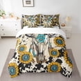 thumbnail image 2 of Homewish Western Vintage Bull Skull Bedding Comforter Set 7 Pieces for Teens,Chic Floral Sunflowers Full Bedding Set Lightweight,Famhouse Animal Cow Print Fitted Sheet Flat Sheet, 2 of 8