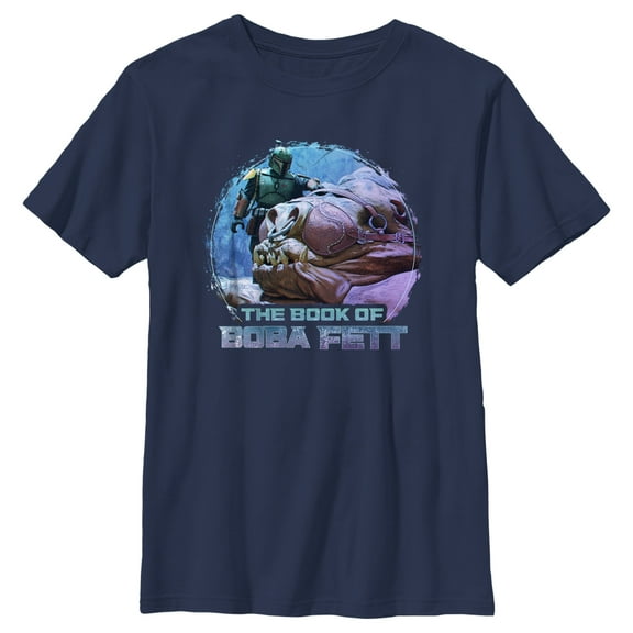 Boy's Star Wars: The Book of Boba Fett Rancor and Boba  Graphic Tee Navy Blue Large