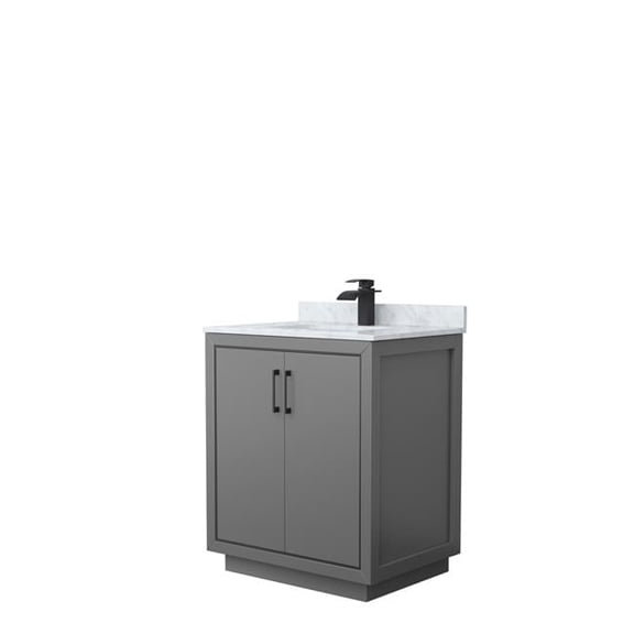 30 in. Icon Single Bathroom Vanity, Dark Gray, White Carrara Marble Countertop, Undermount Square Sink & Matte Black Trim