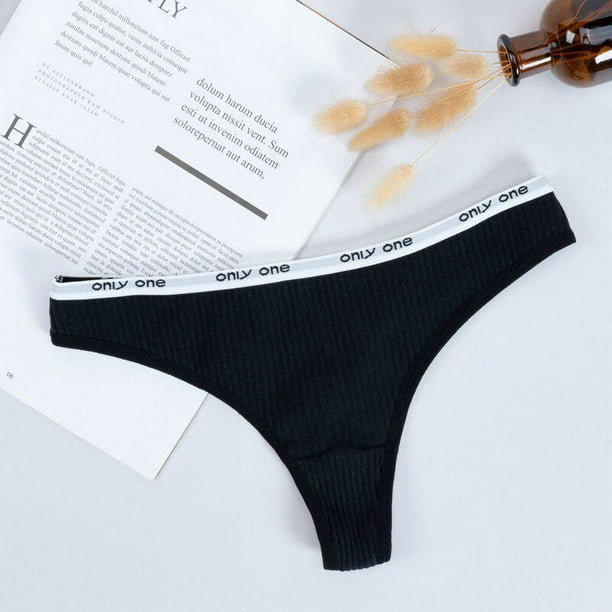 Women's Sexy Cotton Thong Panties Low Waist Letter Underwear Comfortable  Tangas