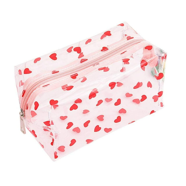 Neceseres de viaje transparentes para maquillaje, bolsa de almacenamiento portátil para brochas de maquillaje, organizador de dibujos animados impermeable para mujeres y niñas (corazón)