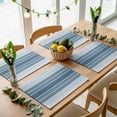 thumbnail image 5 of Blue Ombre Stripe Placemats for Dinning Table Set of 6, Farmhouse Striped Gradient Burlap Kitchen Place Mats Waterproof Cloth Table Mats, Indoor Outdoor Placemats Easy Clean Dinner Decor, 5 of 8