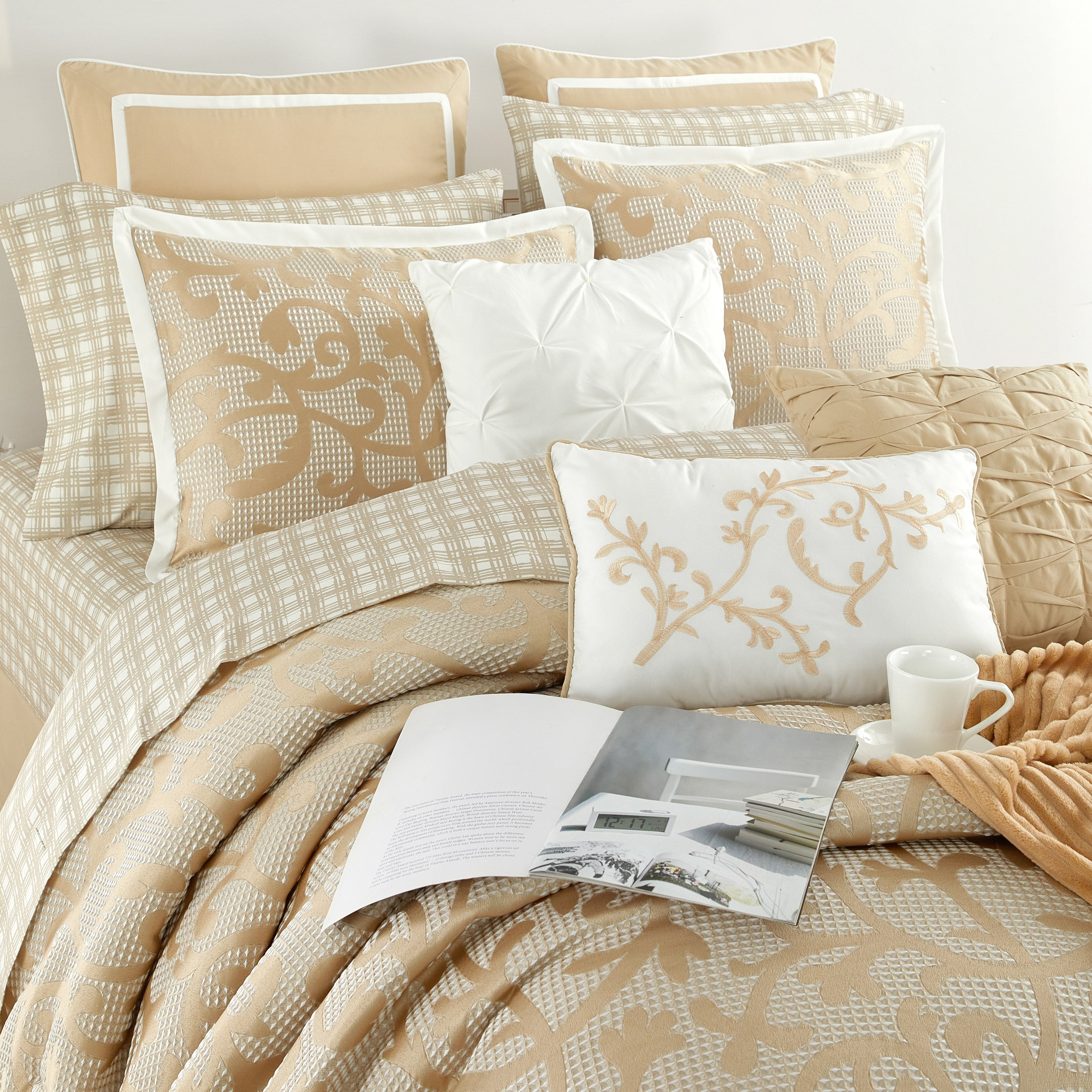 Lanco Taupe Paisley Comforter Set King Size, 16 Piece, Jacquard Bedding Sets & Collections, Matching Flat Sheet, Fitted Sheet, Pillow Shams , Bedskirt , Curtains
