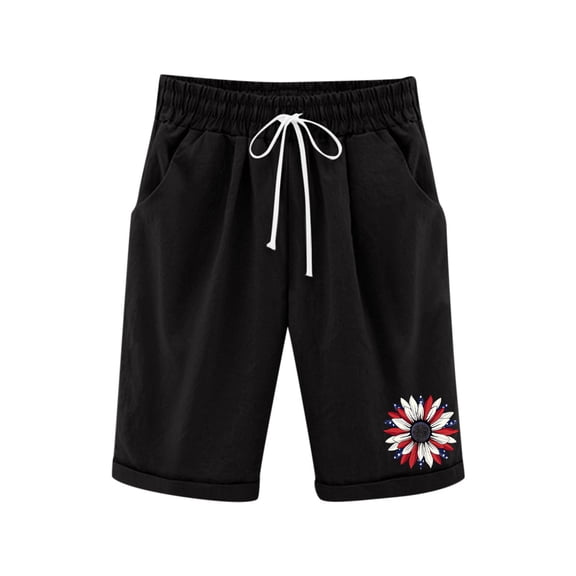 Fesfesfes Kids' Patriotic Print Five Quarter Pants Elastic Waist Casual Sports Shorts for Boys Girls Summer Outdoor Play(Black,12-13 Years)