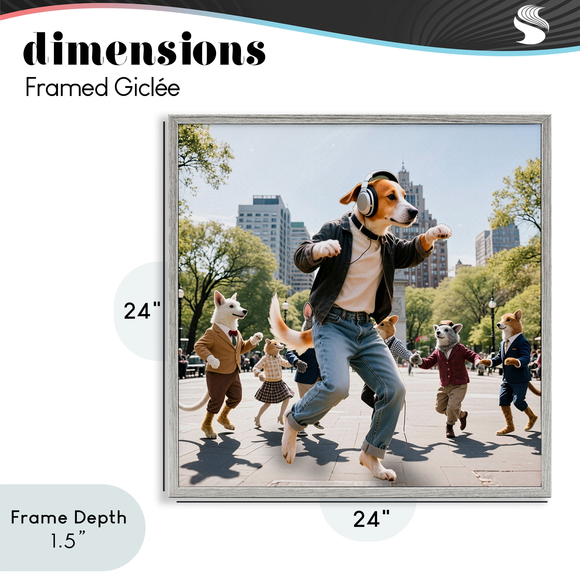 Stupell Industries Stylish Dog Dancing in Park Gray Framed Giclee Art, design by CAD Designs