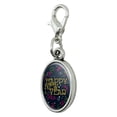 thumbnail image 2 of Happy New Year Antiqued Bracelet Pendant Zipper Pull Oval Charm with Lobster Clasp, 2 of 4
