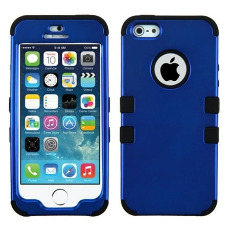 Insten Titanium Dark Blue/Black TUFF Hybrid Rugged Shockproof Phone Hard Snap-On Case For APPLE iPhone SE 5S