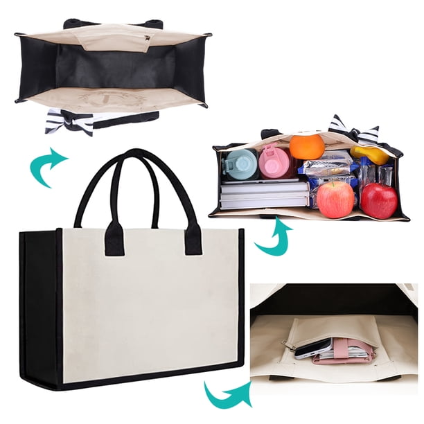 Bolso De Mujer Bolsas de playa de lona con cinta de asas informales con estampado de letras para ir de compras (estilo 1) Ndcxsfigh Para Estrenar