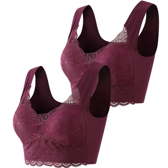 LOVZFMLL 2 Pack Plus Size Bras for Women for Small Breast Lace Comfort Soft Push Up Everyday Bras No Underwire Full Coverage Bralettes