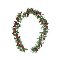 CuiLiyq Christmas Artificial Garlands, 6.4Ft Xmas Berry Holly Leaves Garland, Faux Greenery Garlands Winter Snowy Red Berries Hanging Vine, for Wedding Party Home Decoration