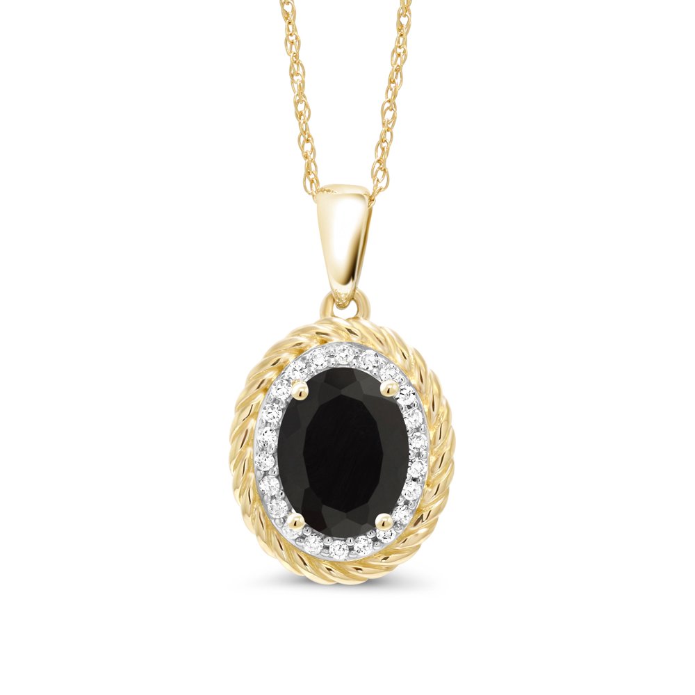 Gem Stone King 14K Yellow Gold Black Onyx and White Diamond Pendant