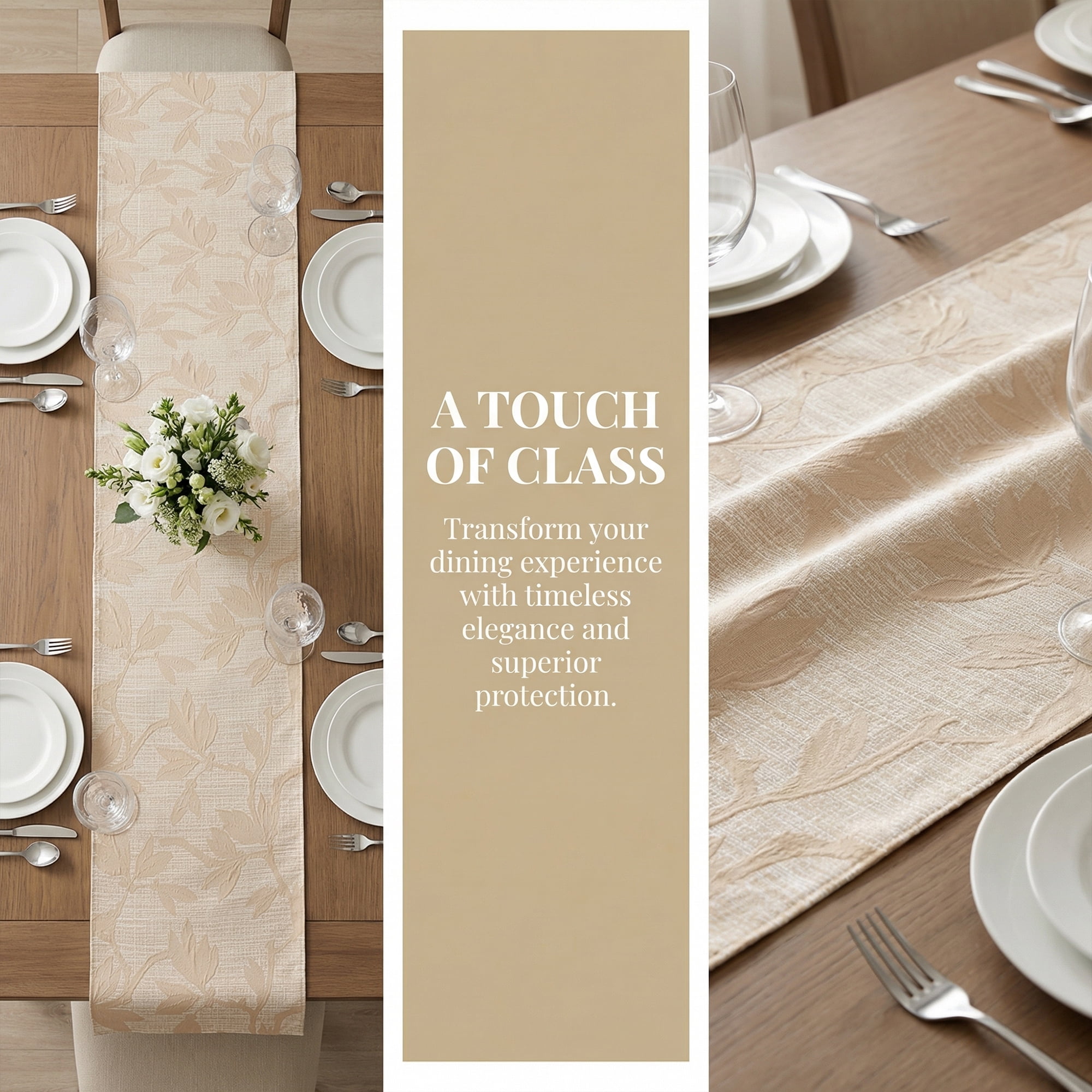 Unique Bargains Long Floral Polyester Table Runner for Kitchen Decor Beige 13.8"x106.3"