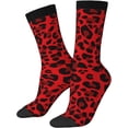 thumbnail image 2 of N/A Red Leopard Pattern Print Adult Athletic Crew Socks Men Women Long 7-8.3 In 18-21cm, 2 of 8